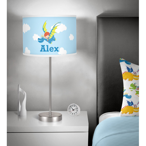 Flying a Dragon 13 inch drum lamp shade - in room