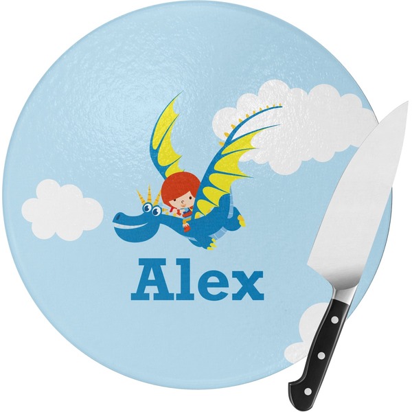 Custom Flying a Dragon Round Glass Cutting Board - Small (Personalized)