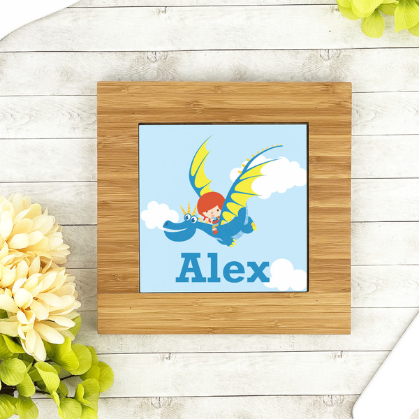 Flying a Dragon Bamboo Trivet with 6" Tile - LIFESTYLE