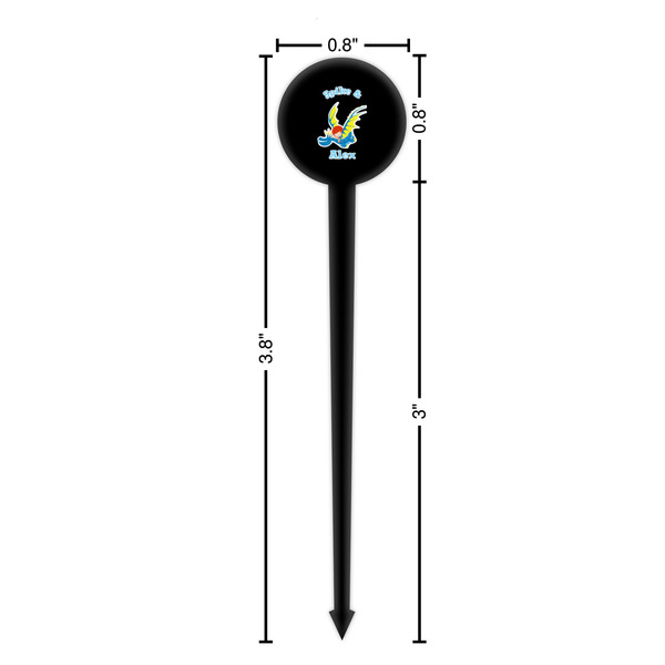 Flying a Dragon Black Plastic 4" Food Pick - Round - Dimensions