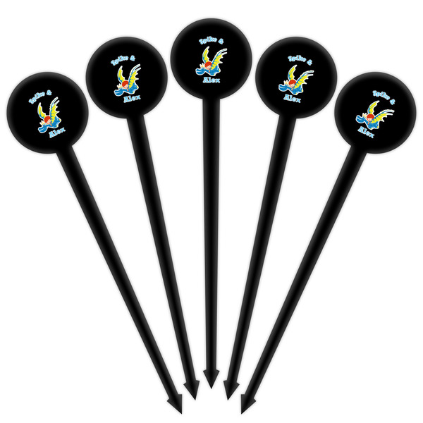 Flying a Dragon Black Plastic 4" Food Pick - Round - Fan View