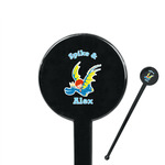 Flying a Dragon 7" Round Plastic Stir Sticks - Black - Single Sided (Personalized)