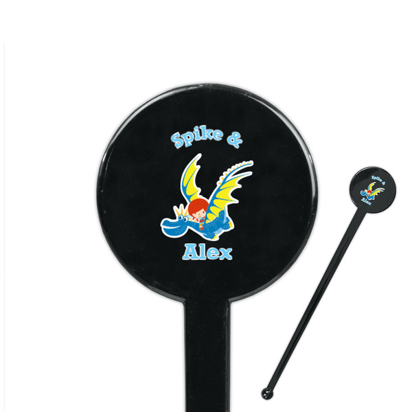 Custom Flying a Dragon 7" Round Plastic Stir Sticks - Black - Single Sided (Personalized)