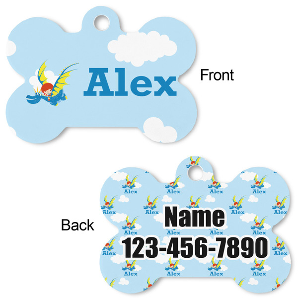 Flying a Dragon Bone Shaped Dog Tag - Front & Back