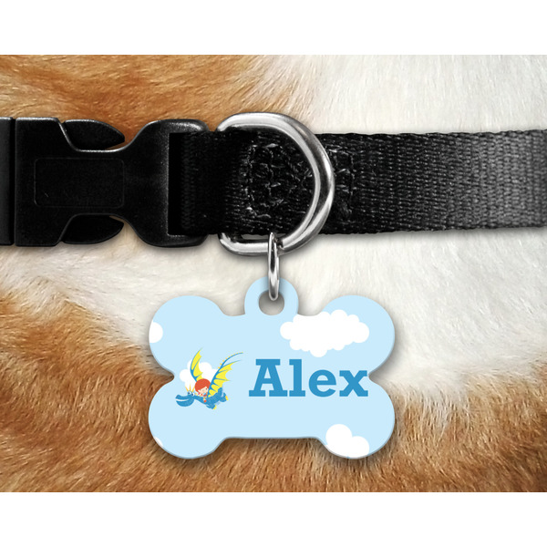 Flying a Dragon Bone Shaped Dog Tag on Collar & Dog