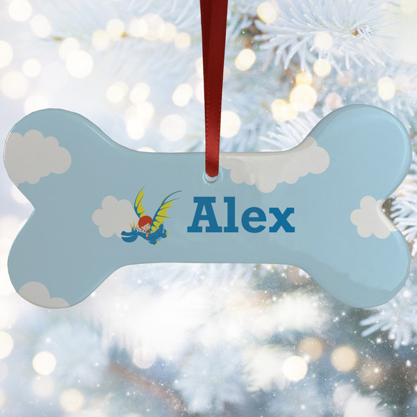 Custom Flying a Dragon Ceramic Dog Ornament w/ Name or Text
