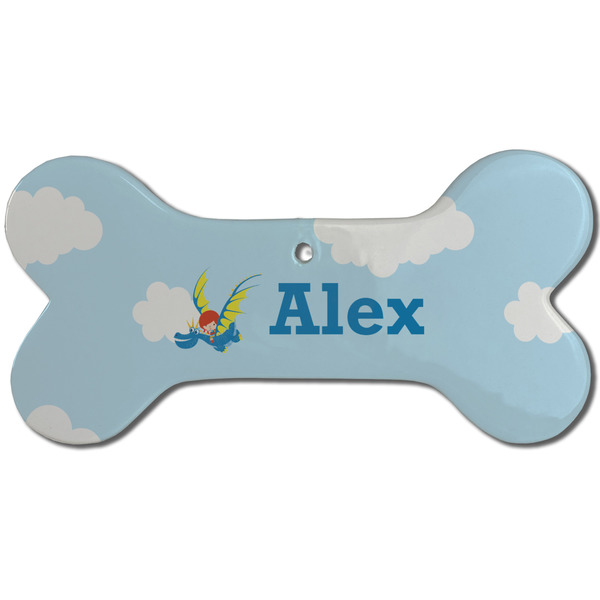 Custom Flying a Dragon Ceramic Dog Ornament - Front w/ Name or Text