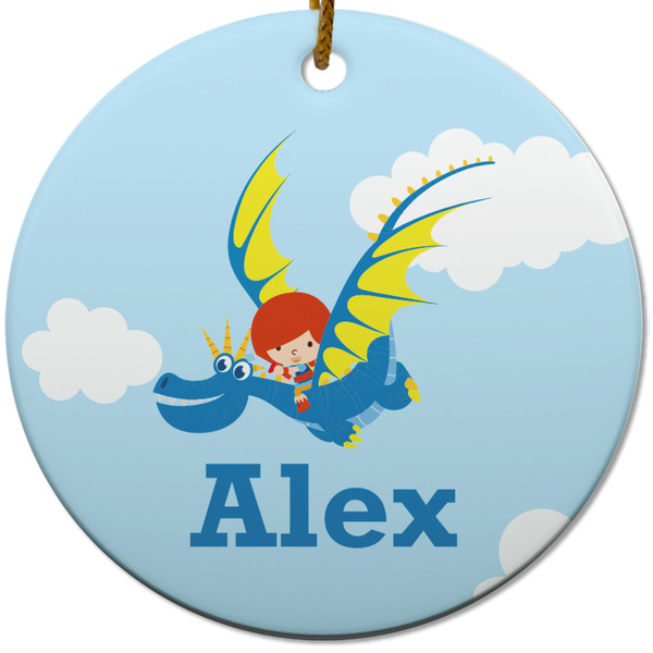 Custom Flying a Dragon Round Ceramic Ornament w/ Name or Text