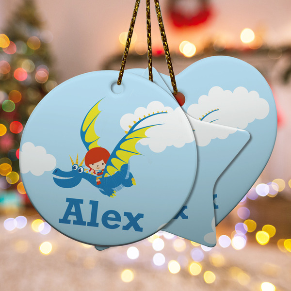 Custom Flying a Dragon Ceramic Ornament w/ Name or Text