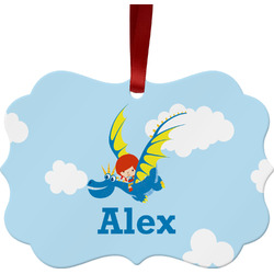Flying a Dragon Metal Frame Ornament - Double Sided w/ Name or Text