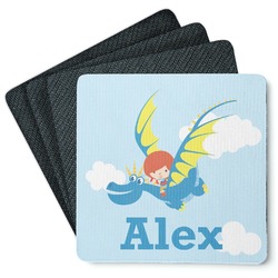 Flying a Dragon Square Rubber Backed Coasters - Set of 4 (Personalized)