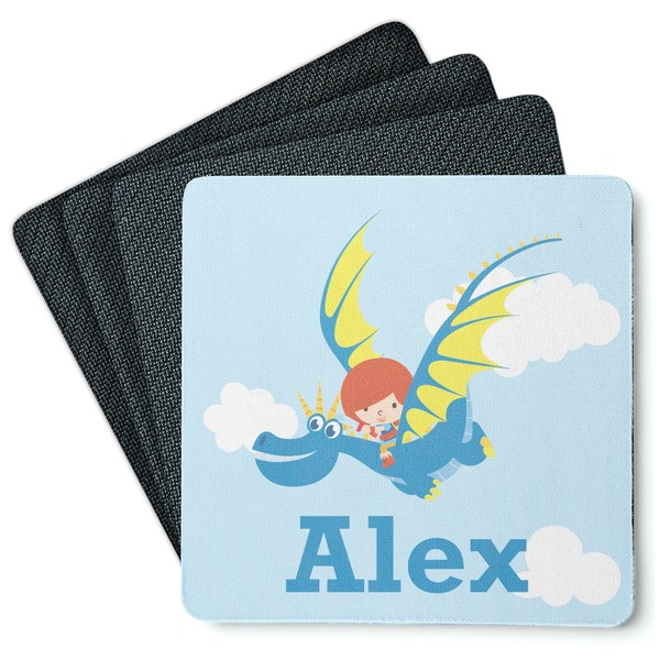 Custom Flying a Dragon Square Rubber Backed Coasters - Set of 4 (Personalized)