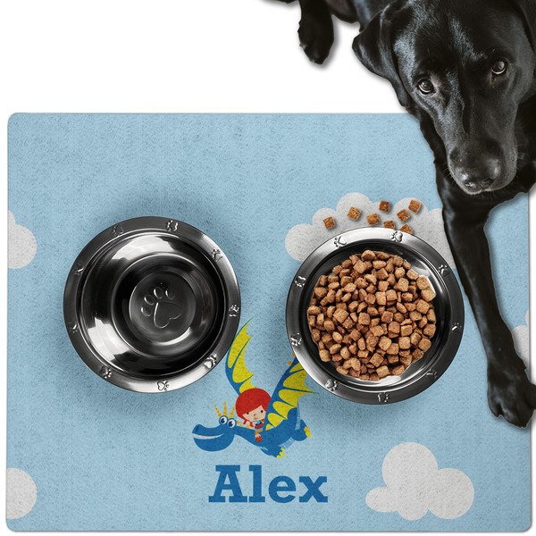 Custom Flying a Dragon Dog Food Mat - Large w/ Name or Text