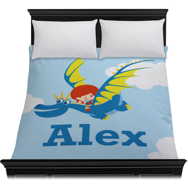 Flying a Dragon Duvet Cover - Queen - On Bed - No Prop