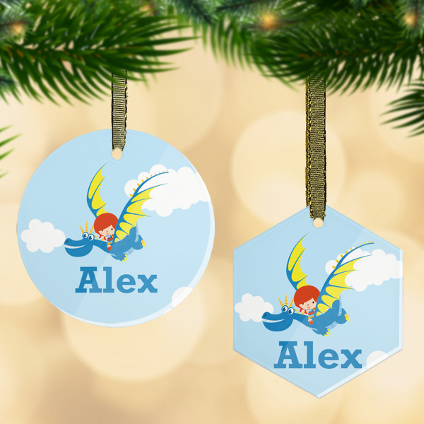 Custom Flying a Dragon Flat Glass Ornament w/ Name or Text