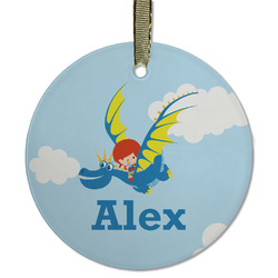 Flying a Dragon Flat Glass Ornament - Round w/ Name or Text