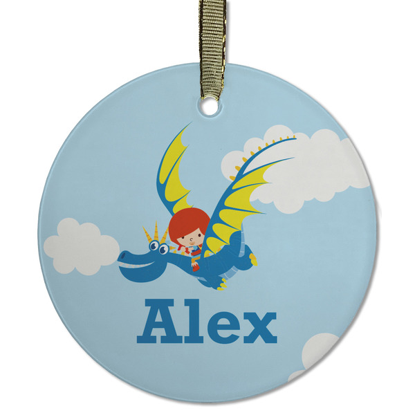 Custom Flying a Dragon Flat Glass Ornament - Round w/ Name or Text