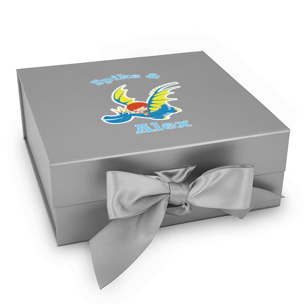 Custom Flying a Dragon Gift Box with Magnetic Lid - Silver (Personalized)