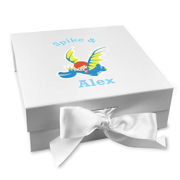 Custom Flying a Dragon Gift Box with Magnetic Lid - White (Personalized)