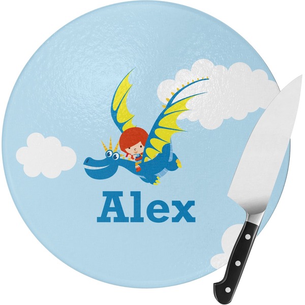 Custom Flying a Dragon Round Glass Cutting Board - Medium (Personalized)