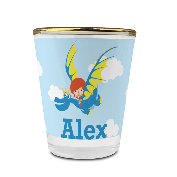 Flying a Dragon Glass Shot Glass - With gold rim - FRONT