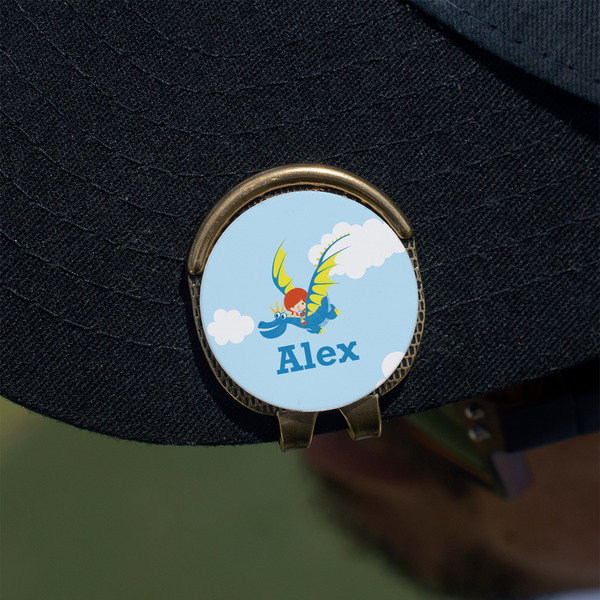 Flying a Dragon Golf Ball Marker Hat Clip - Gold - On Hat