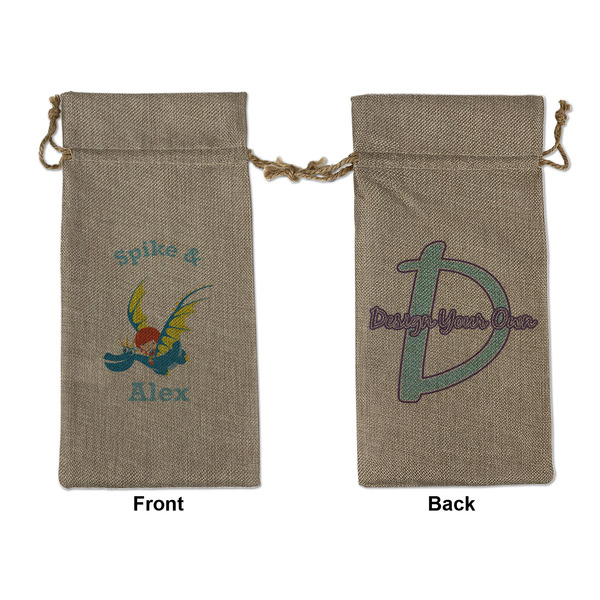 Custom Flying a Dragon Large Burlap Gift Bag - Front & Back (Personalized)