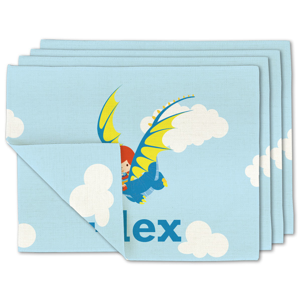 Custom Flying a Dragon Double-Sided Linen Placemat - Set of 4 w/ Name or Text