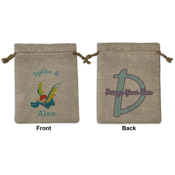 Custom Flying a Dragon Medium Burlap Gift Bag - Front & Back (Personalized)