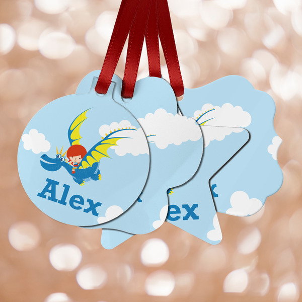 Custom Flying a Dragon Metal Ornaments - Double Sided w/ Name or Text