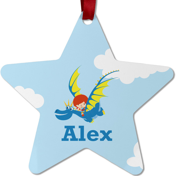Custom Flying a Dragon Metal Star Ornament - Double Sided w/ Name or Text