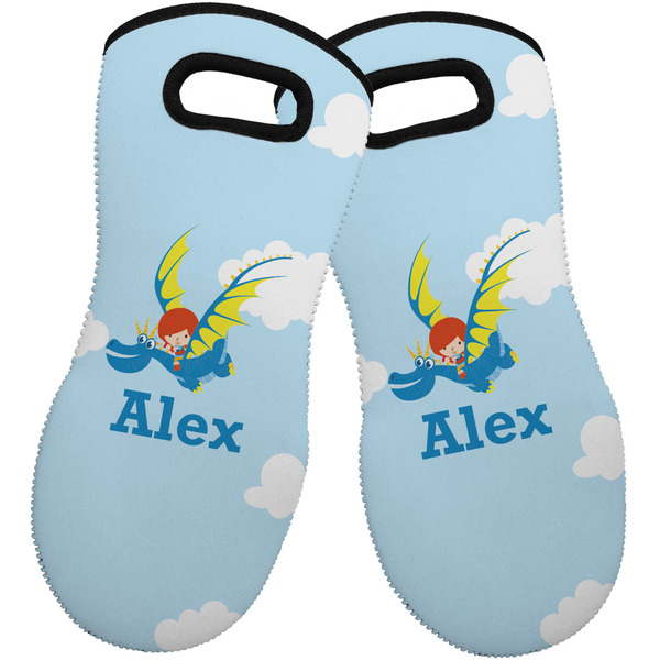 Custom Flying a Dragon Neoprene Oven Mitts - Set of 2 w/ Name or Text
