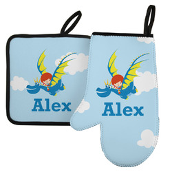 Flying a Dragon Left Oven Mitt & Pot Holder Set w/ Name or Text