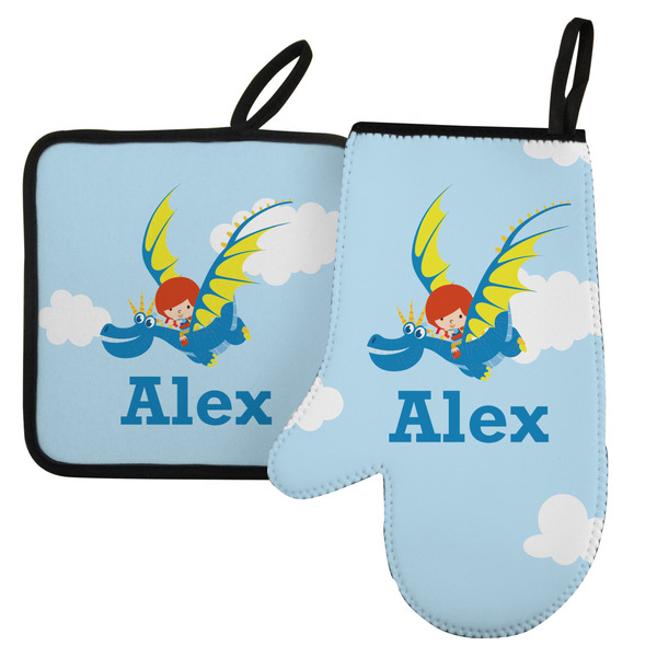 Custom Flying a Dragon Left Oven Mitt & Pot Holder Set w/ Name or Text