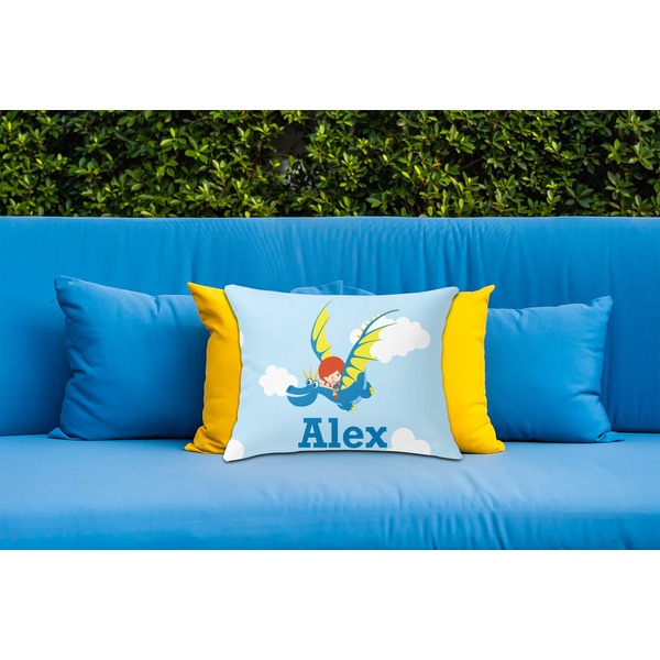 Flying a Dragon Outdoor Throw Pillow  - LIFESTYLE (Rectangular - 20x14)