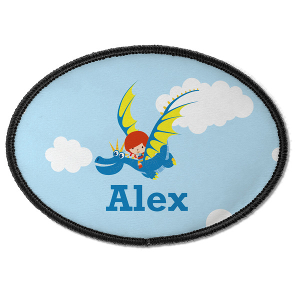 Custom Flying a Dragon Iron On Oval Patch w/ Name or Text