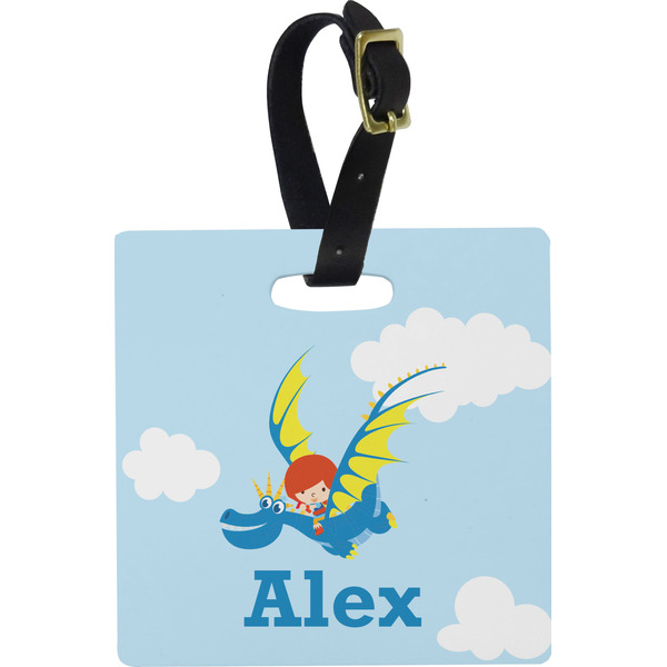 Custom Flying a Dragon Plastic Luggage Tag - Square w/ Name or Text