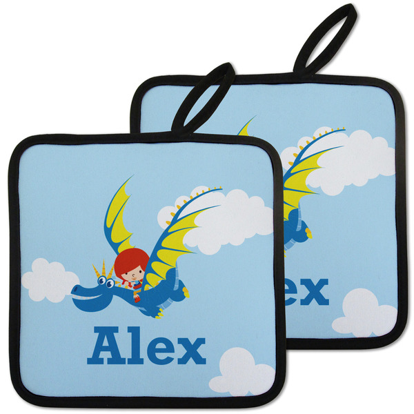 Custom Flying a Dragon Pot Holders - Set of 2 w/ Name or Text