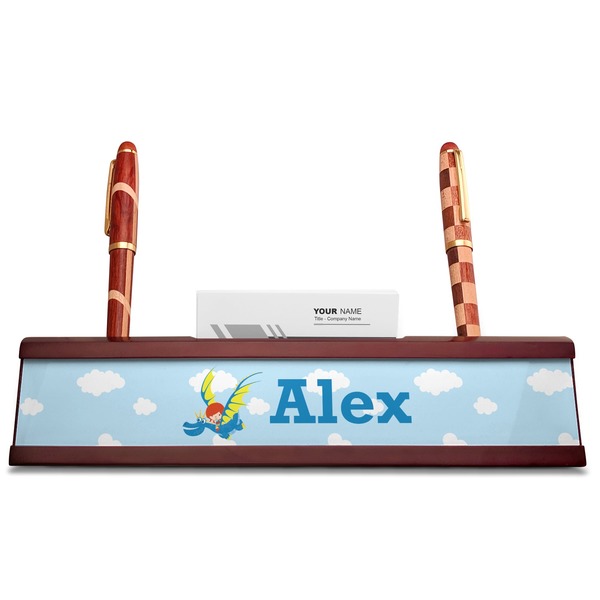 Flying a Dragon Red Mahogany Nameplates with Business Card Holder - Straight