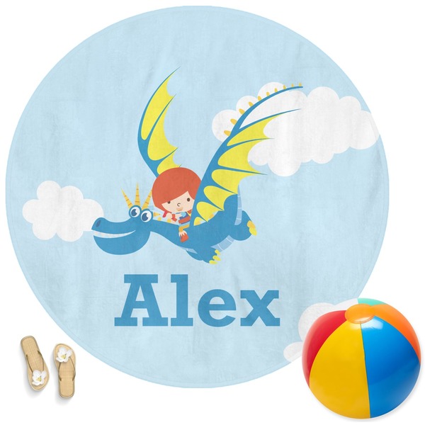 Custom Flying a Dragon Round Beach Towel (Personalized)