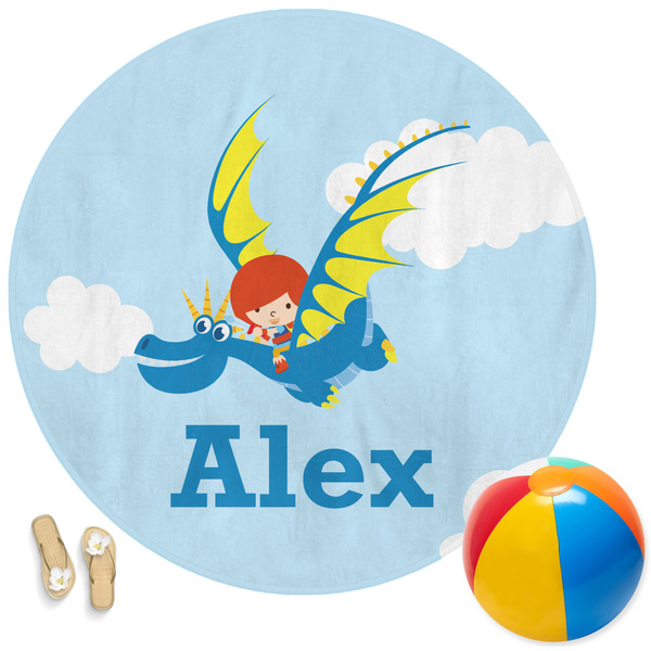 Custom Flying a Dragon Round Beach Towel (Personalized)