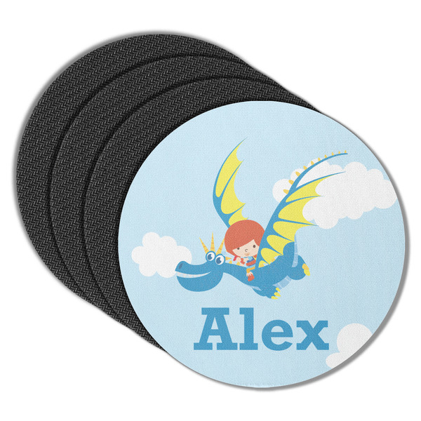 Custom Flying a Dragon Round Rubber Backed Coasters - Set of 4 (Personalized)