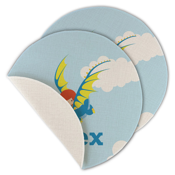 Custom Flying a Dragon Round Linen Placemat - Single Sided - Set of 4 (Personalized)