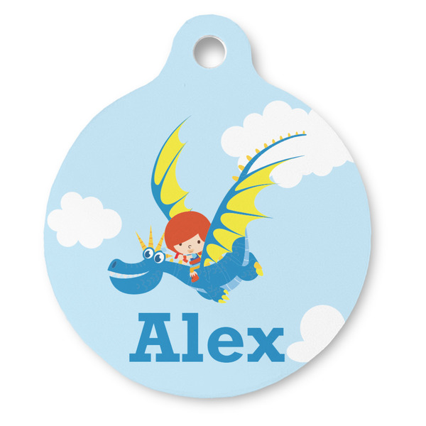 Custom Flying a Dragon Round Pet ID Tag - Large (Personalized)