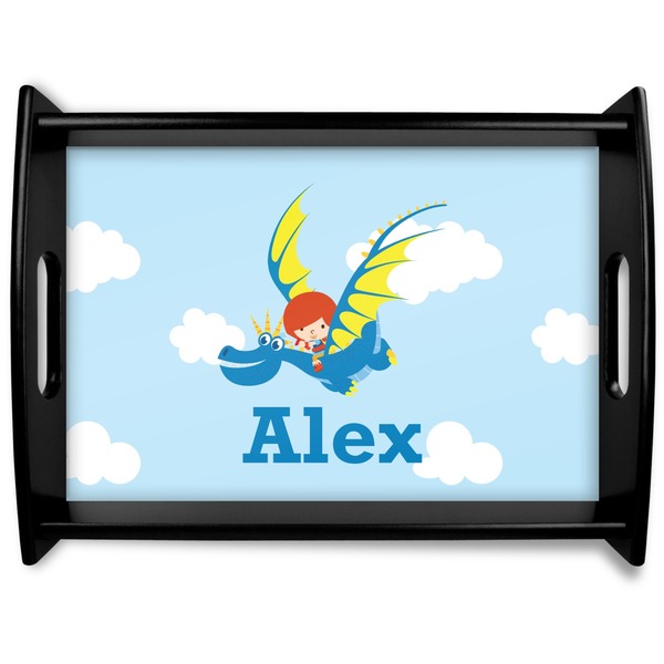 Custom Flying a Dragon Black Wooden Tray - Large (Personalized)