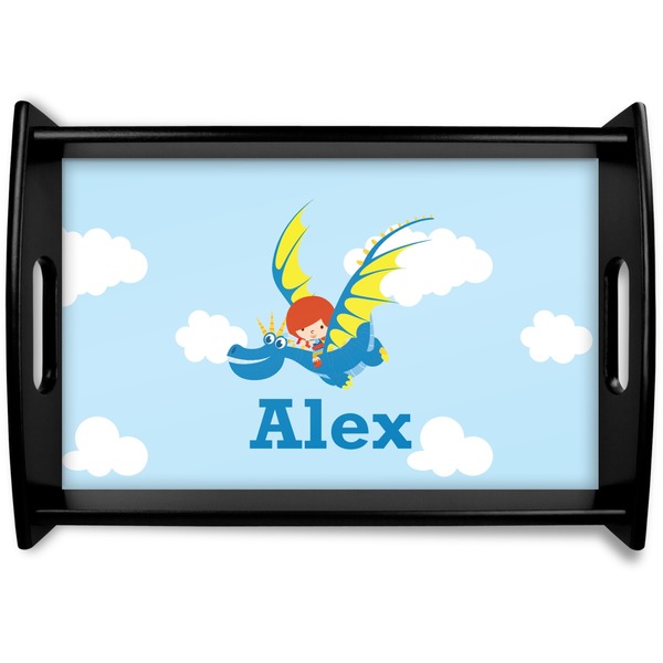 Custom Flying a Dragon Black Wooden Tray - Small (Personalized)