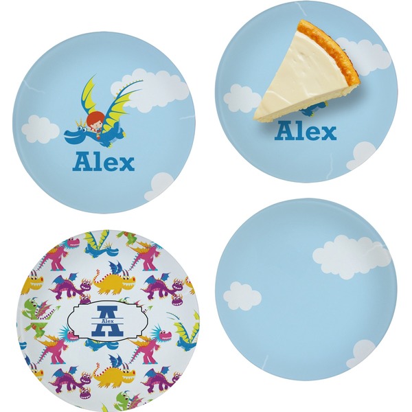 Custom Flying a Dragon Set of 4 Glass Appetizer / Dessert Plate 8" (Personalized)