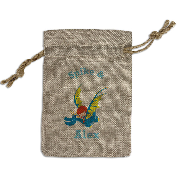 Custom Flying a Dragon Small Burlap Gift Bag - Front (Personalized)