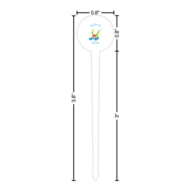 Flying a Dragon White Plastic 4" Food Pick - Round - Dimensions