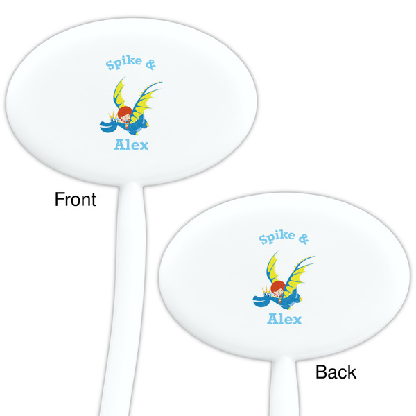 Flying a Dragon White Plastic 7" Stir Stick - Double Sided - Oval - Front & Back